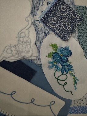 Hand Slow‎ Stitch Blue 50+ Upcycled Fabric Lace Button Junk Journal Kit VTG